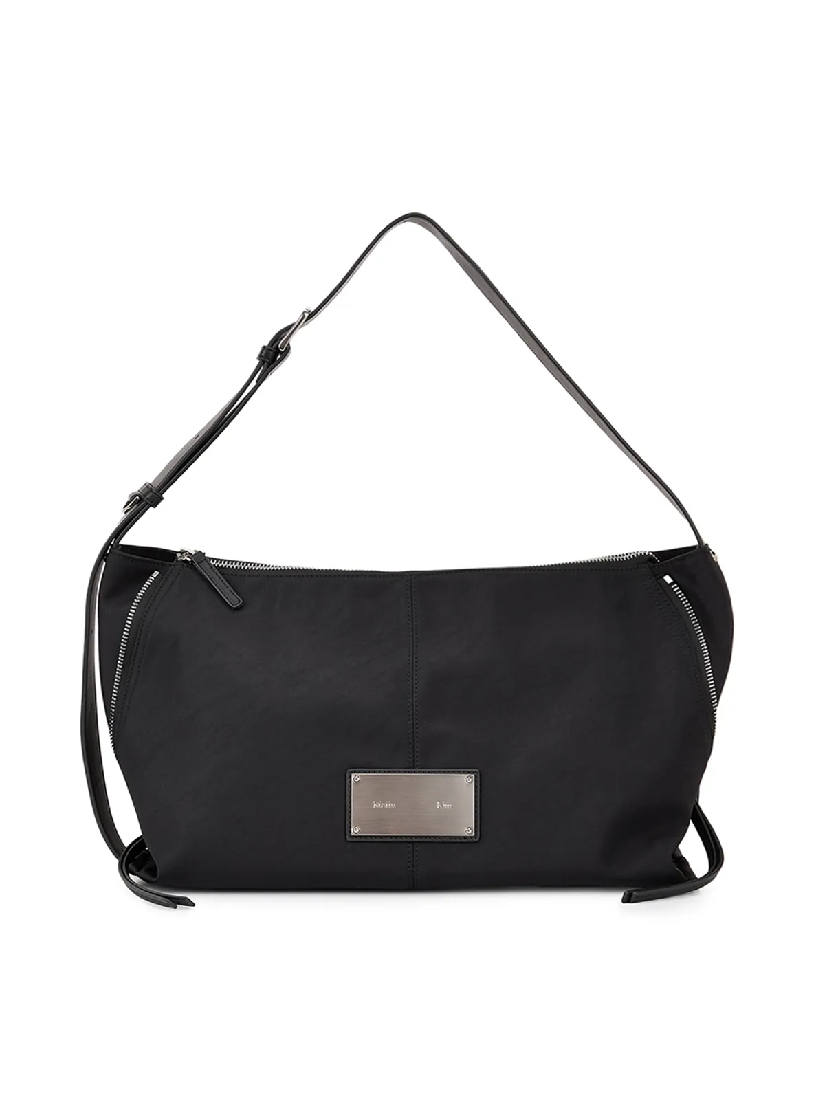 MATIN KIM Side Zipper Fabric Shoulder Bag (Black)